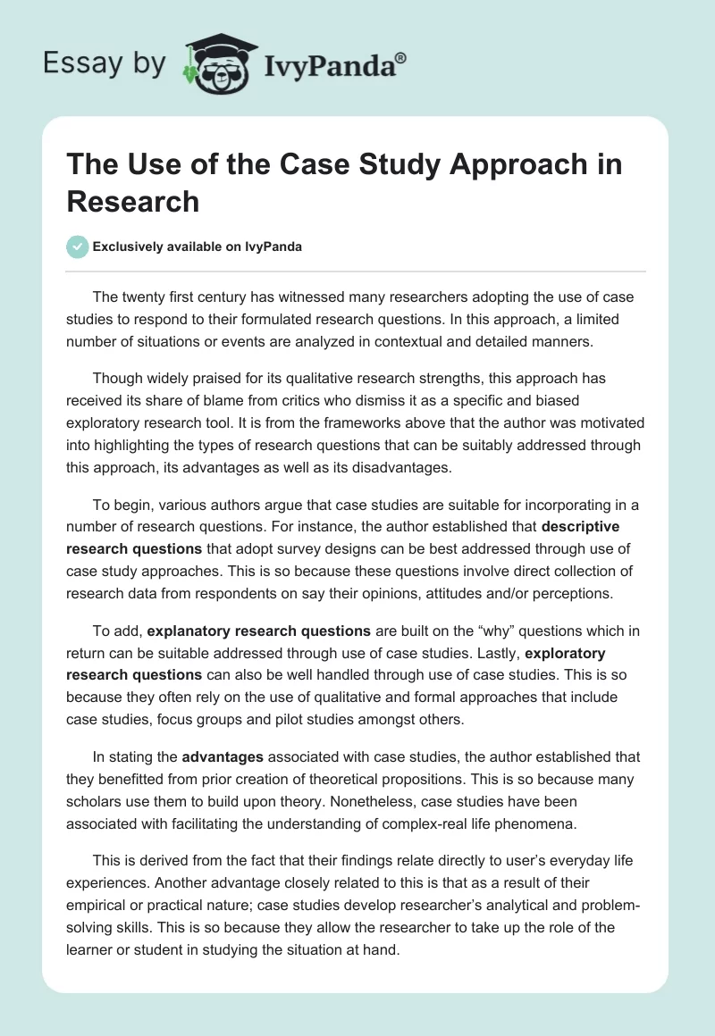 The Use of the Case Study Approach in Research. Page 1