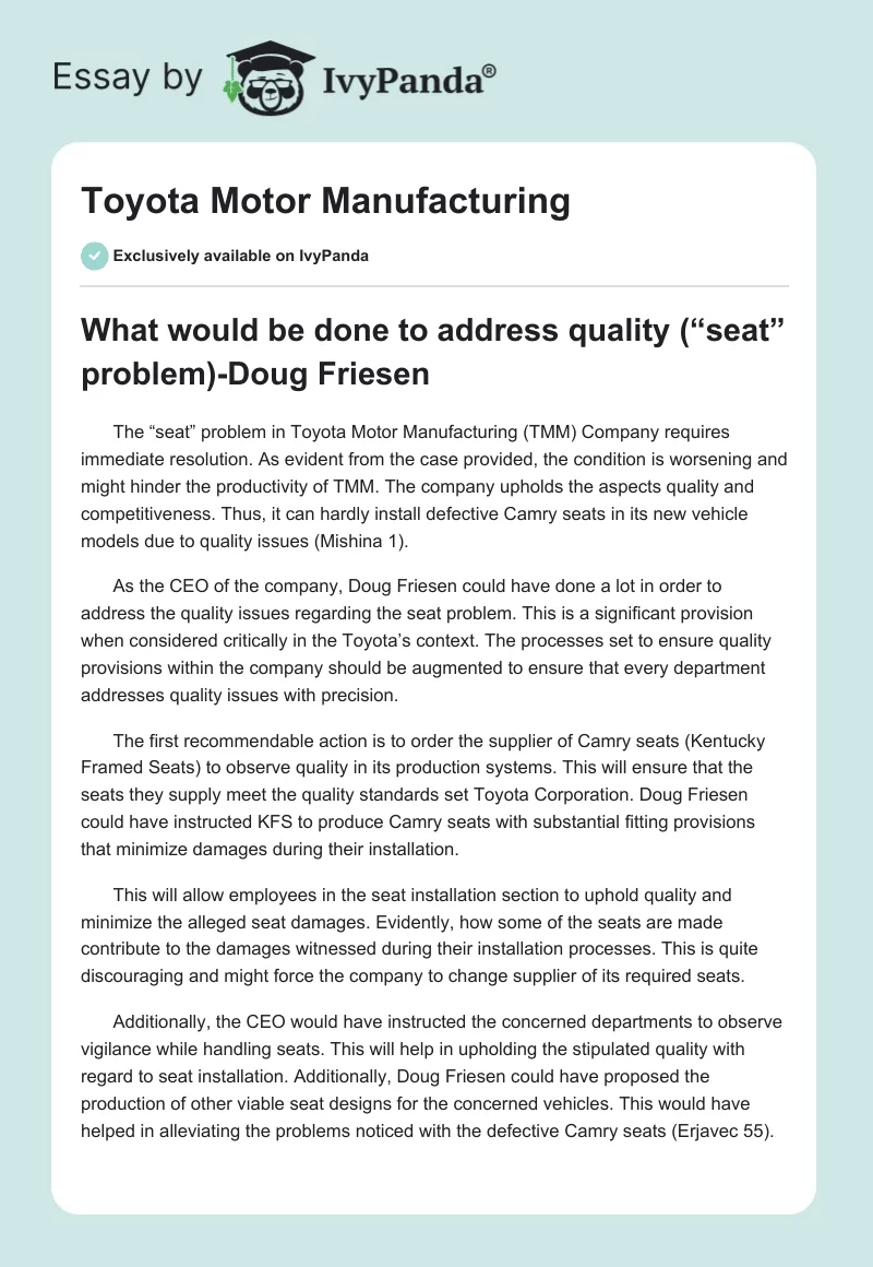 Toyota Motor Manufacturing. Page 1