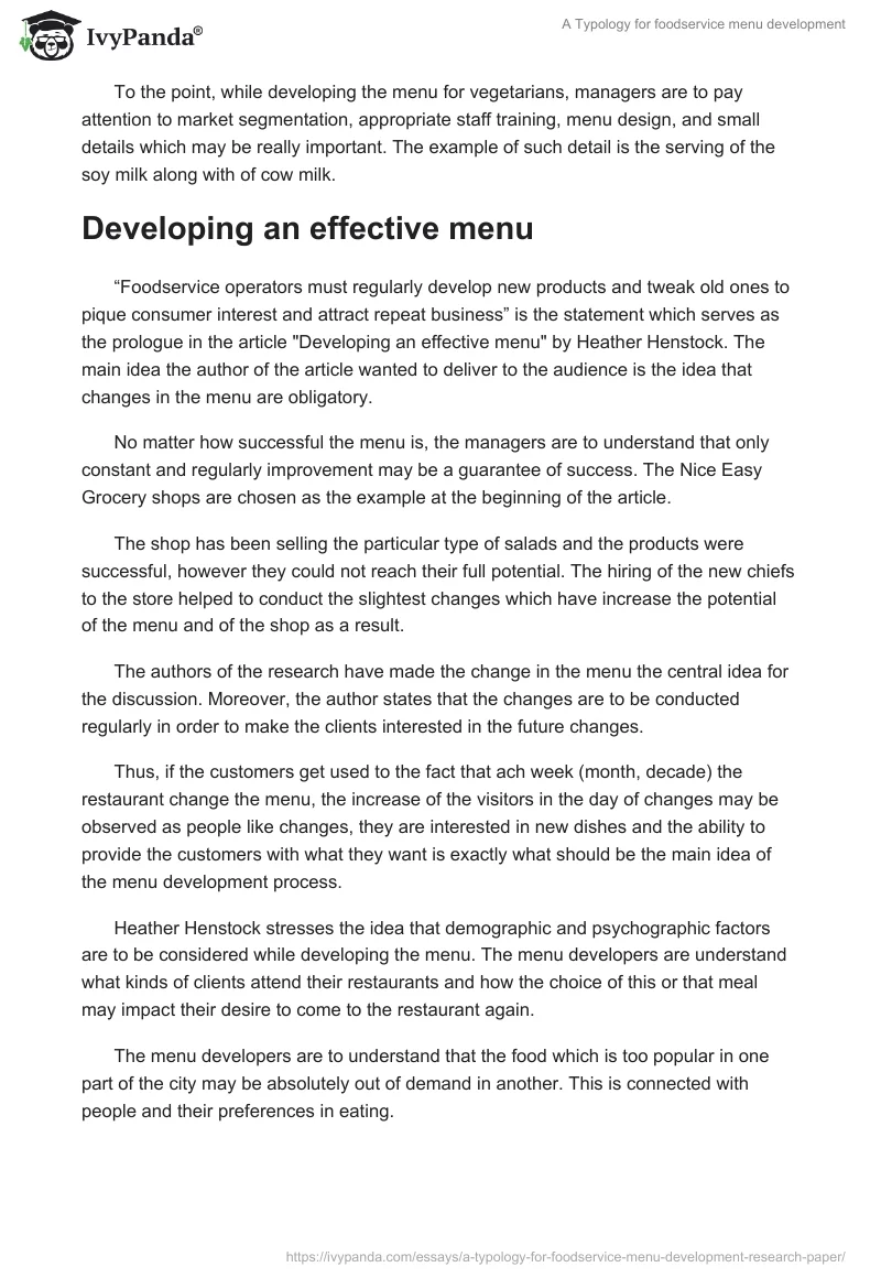 A Typology for foodservice menu development. Page 3