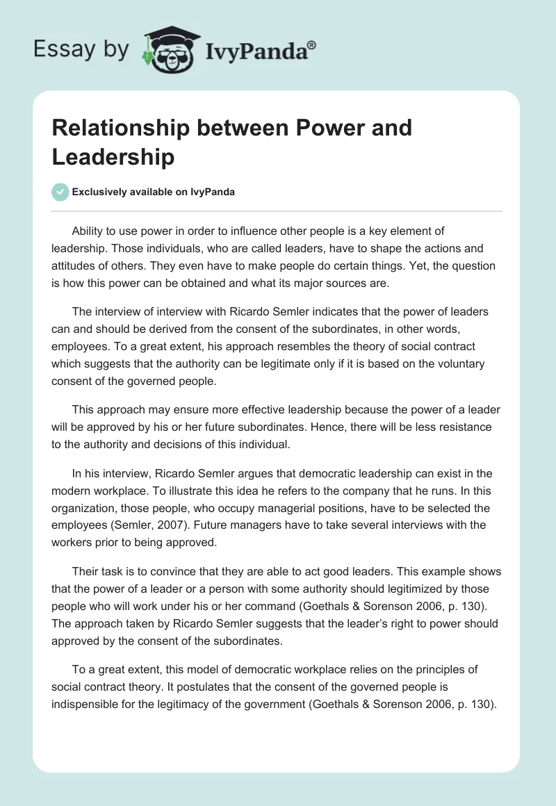 Relationship between Power and Leadership. Page 1