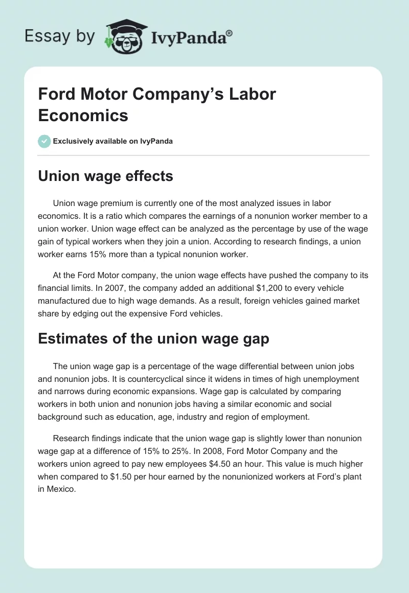 Ford Motor Company’s Labor Economics. Page 1