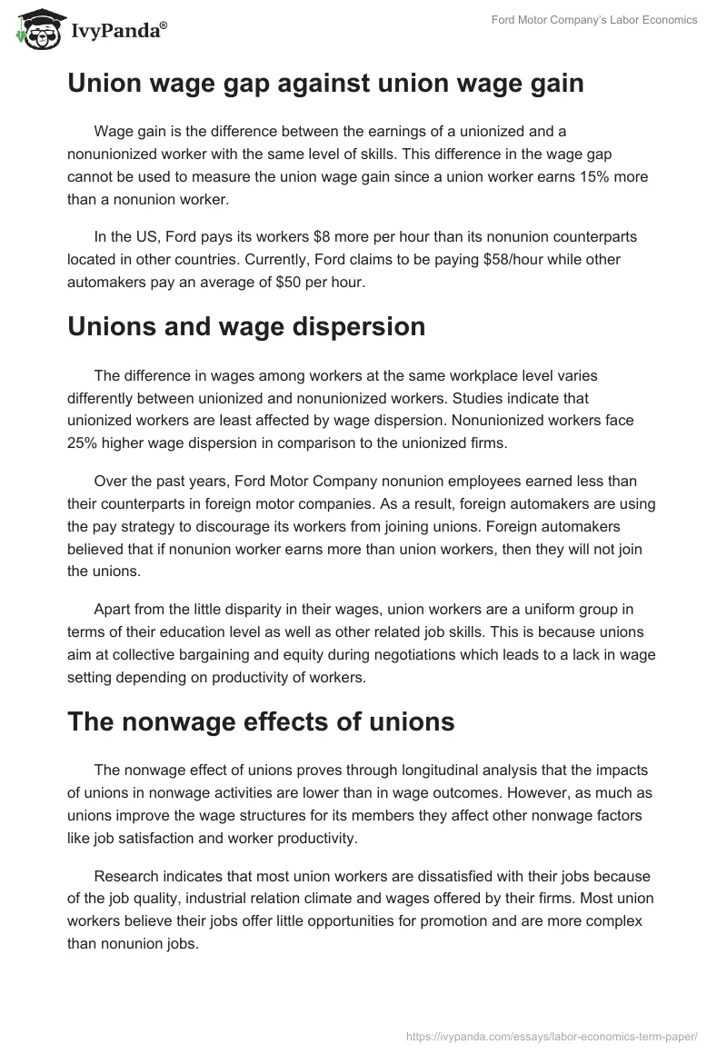 Ford Motor Company’s Labor Economics. Page 2