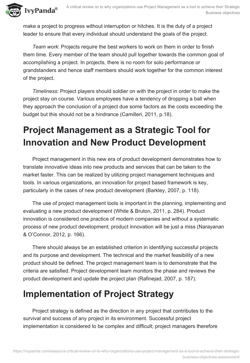 A critical review on to why organizations use Project Management as a tool to achieve their Strategic Business objectives. Page 3