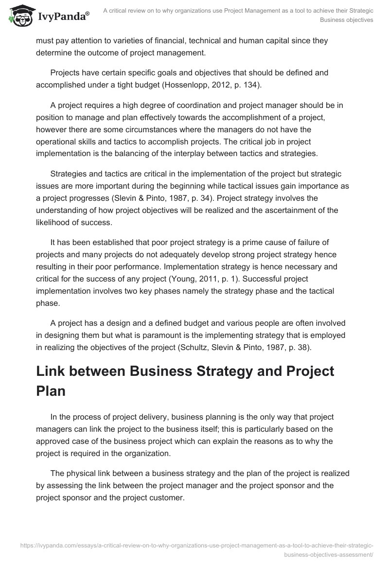 A critical review on to why organizations use Project Management as a tool to achieve their Strategic Business objectives. Page 4