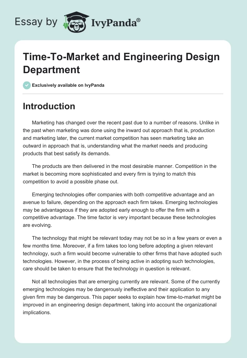 Time-To-Market and Engineering Design Department. Page 1