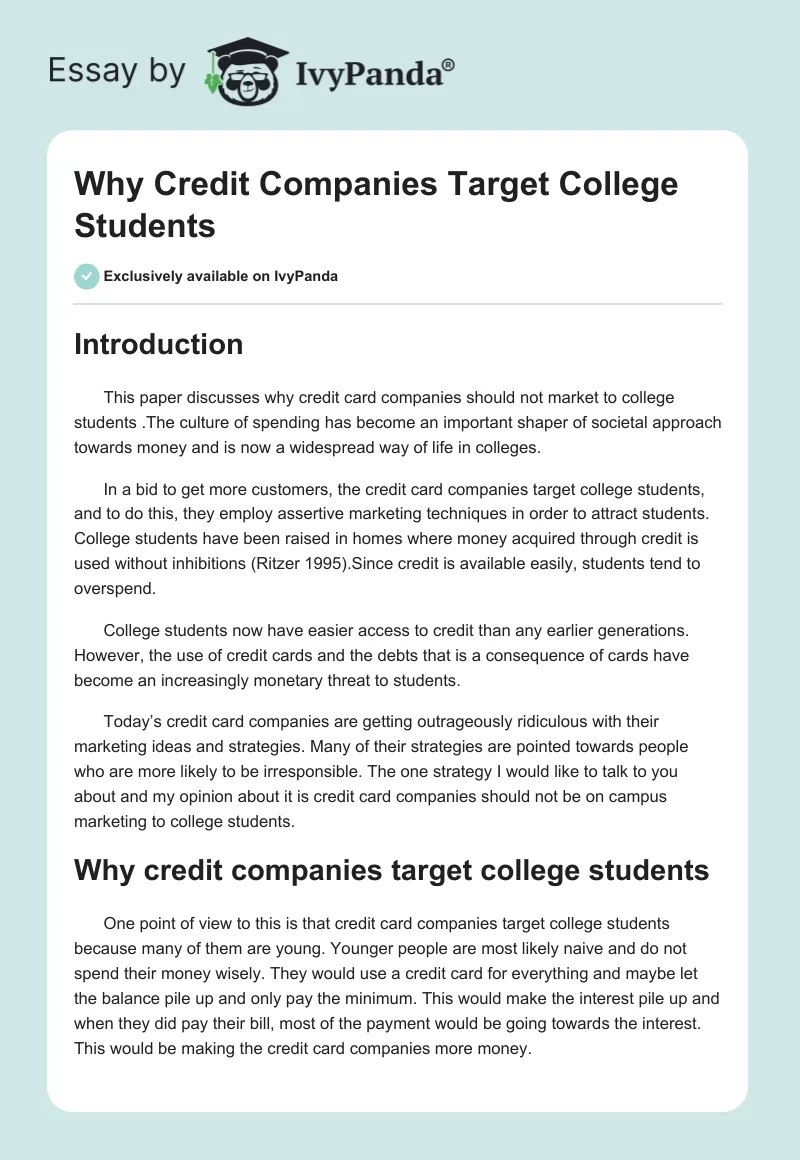 Why Credit Companies Target College Students. Page 1