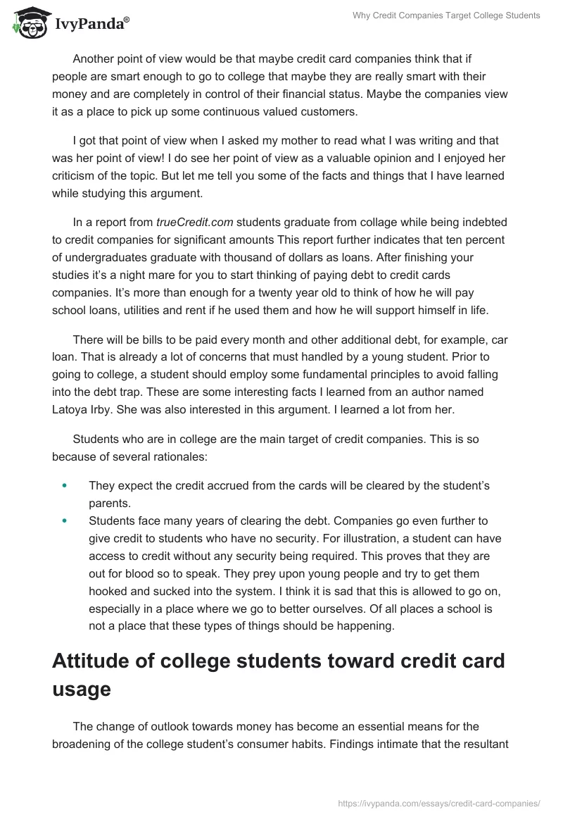 Why Credit Companies Target College Students. Page 2