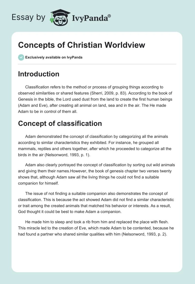 Concepts of Christian Worldview. Page 1