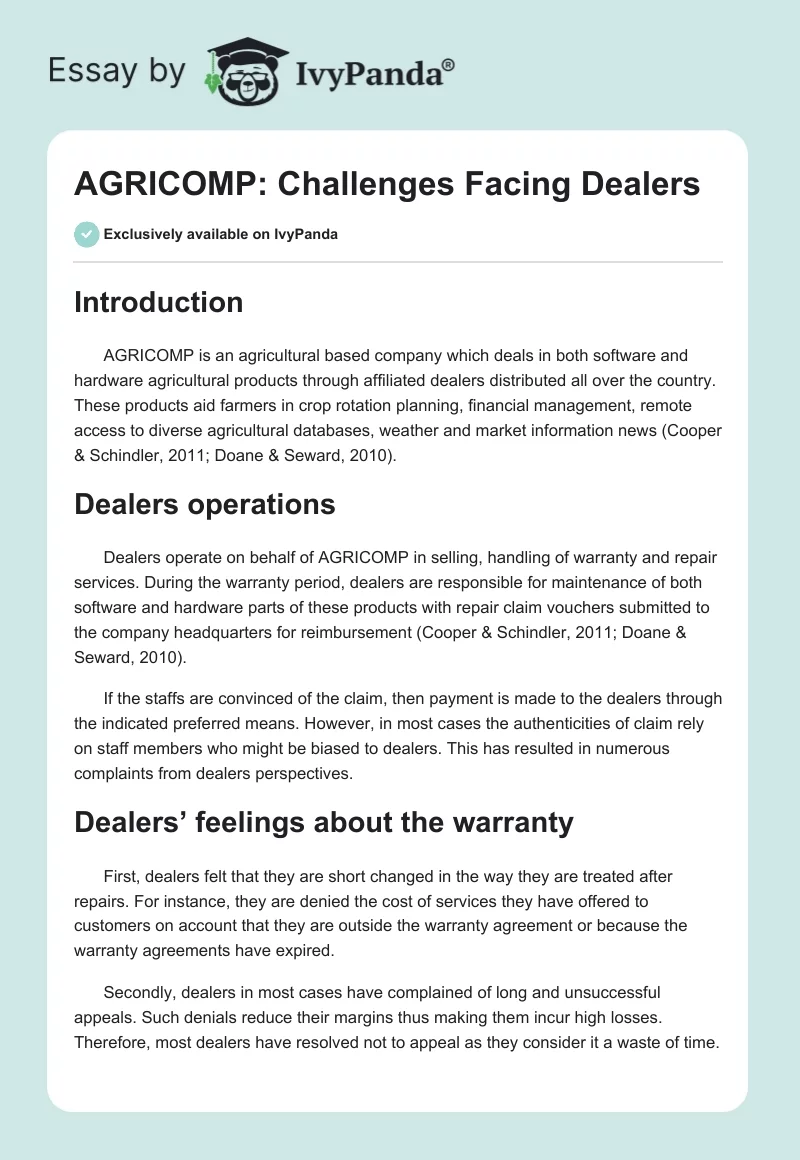 AGRICOMP: Challenges Facing Dealers. Page 1