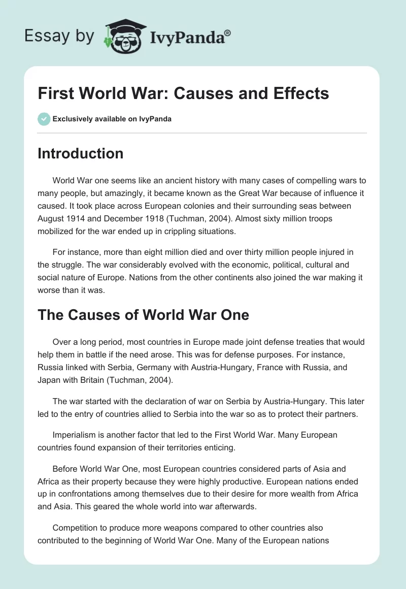 First World War: Causes and Effects. Page 1