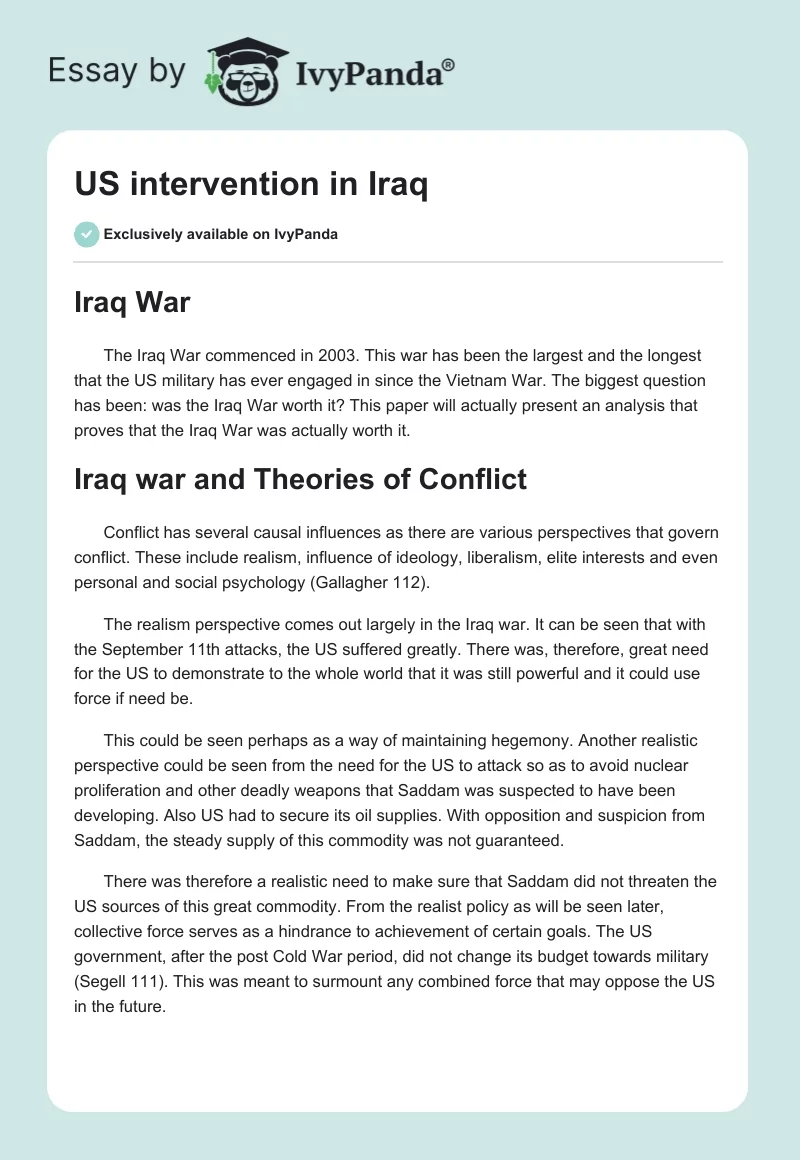 US intervention in Iraq. Page 1