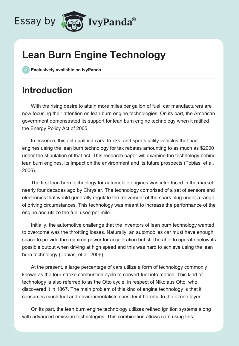 Lean Burn Engine Technology. Page 1