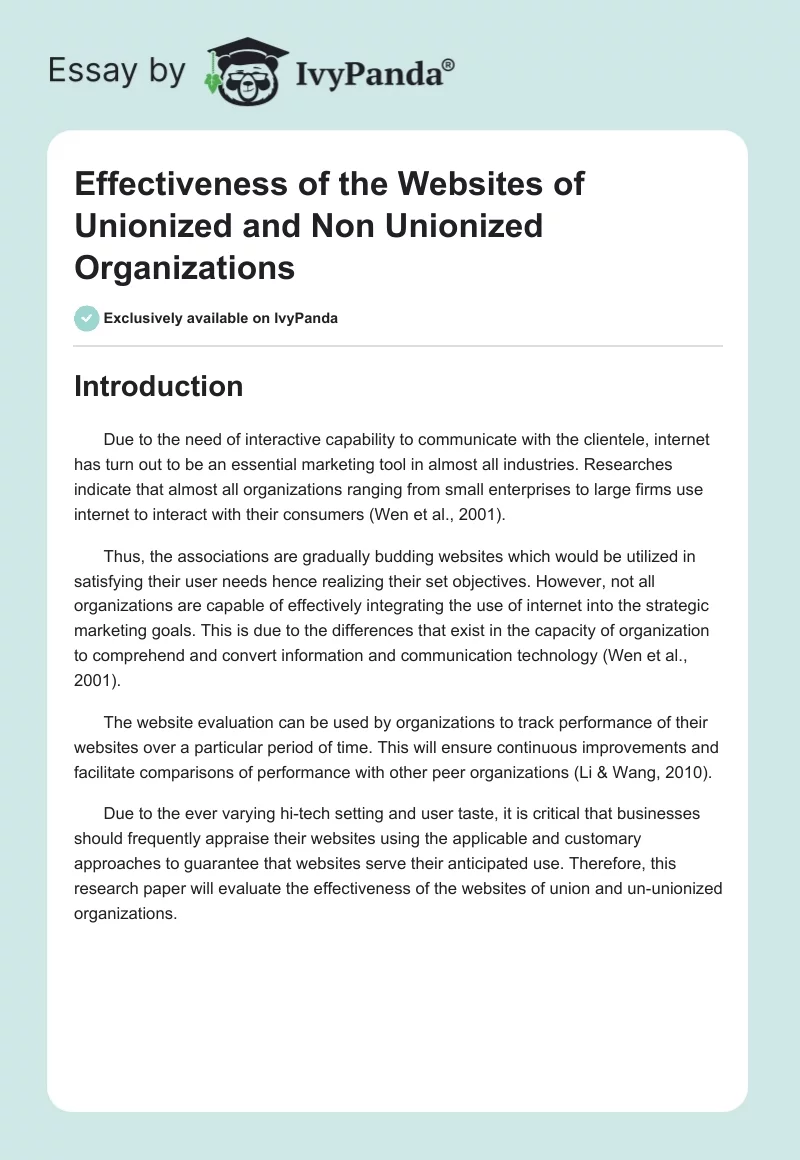 Effectiveness of the Websites of Unionized and Non Unionized Organizations. Page 1
