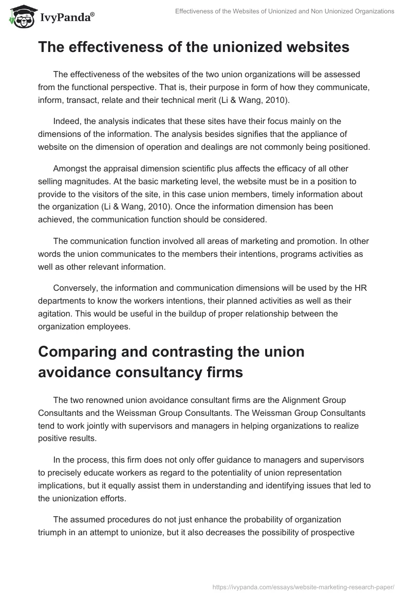 Effectiveness of the Websites of Unionized and Non Unionized Organizations. Page 3