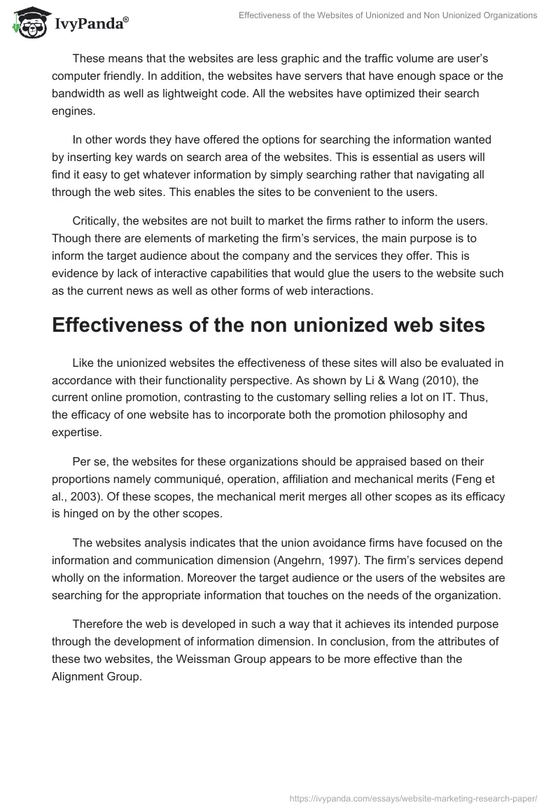 Effectiveness of the Websites of Unionized and Non Unionized Organizations. Page 5