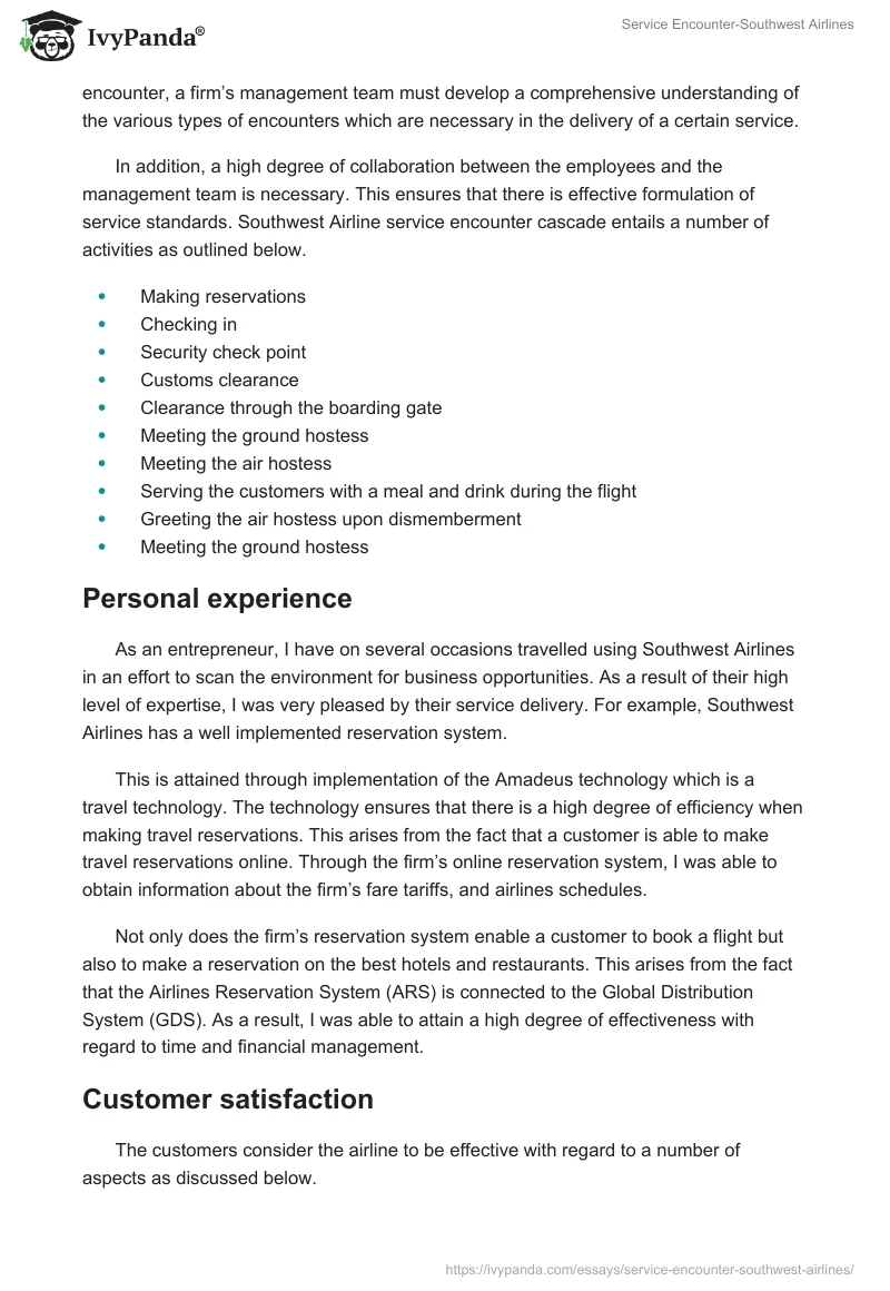 Service Encounter-Southwest Airlines. Page 2