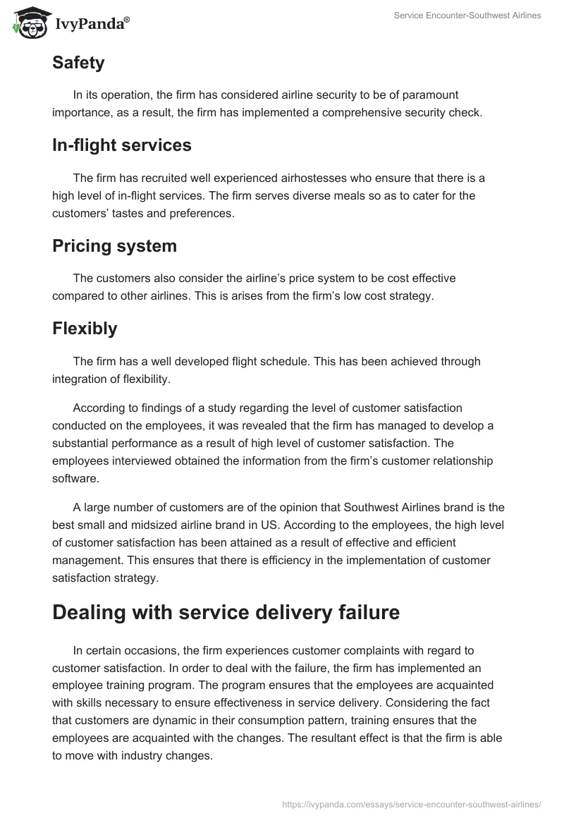 Service Encounter-Southwest Airlines. Page 3