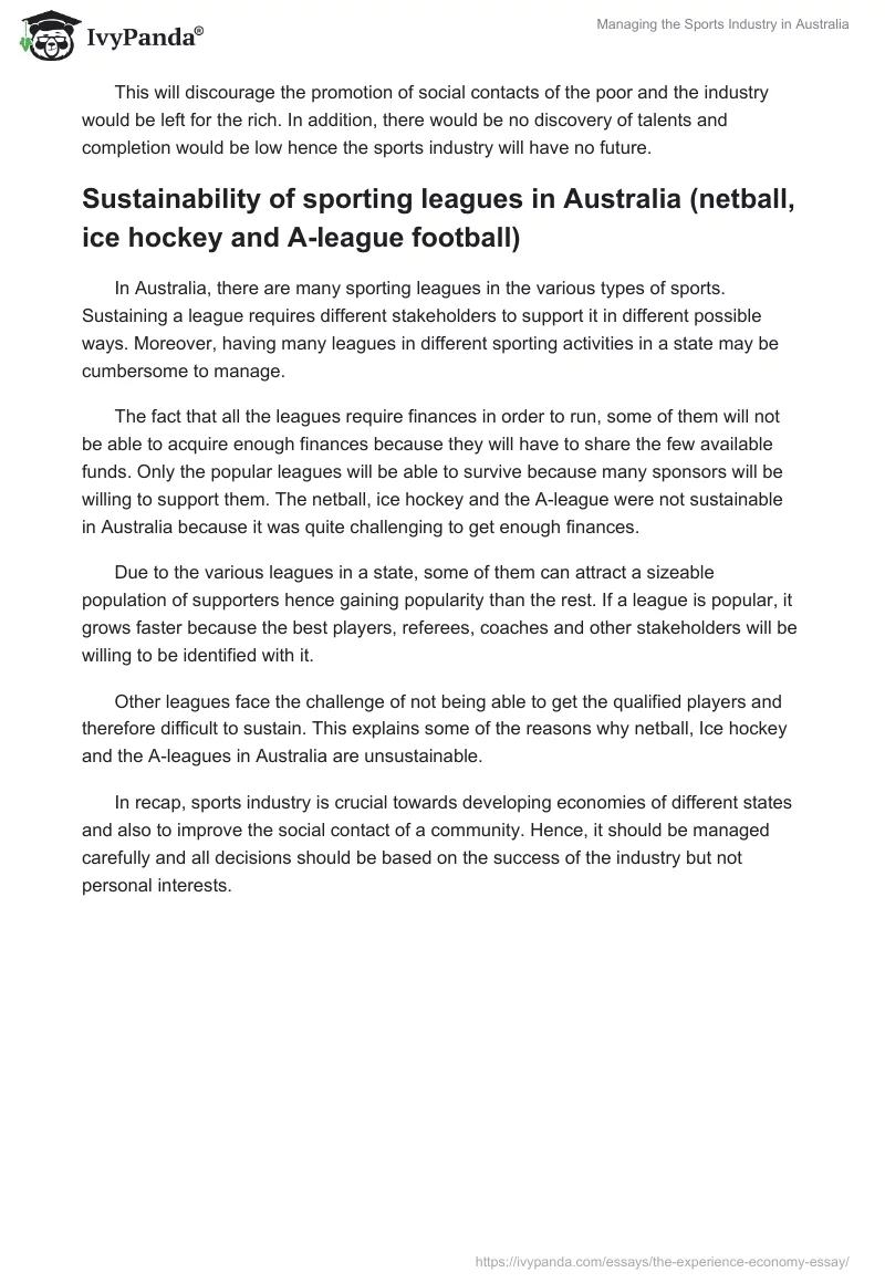 Managing the Sports Industry in Australia. Page 2