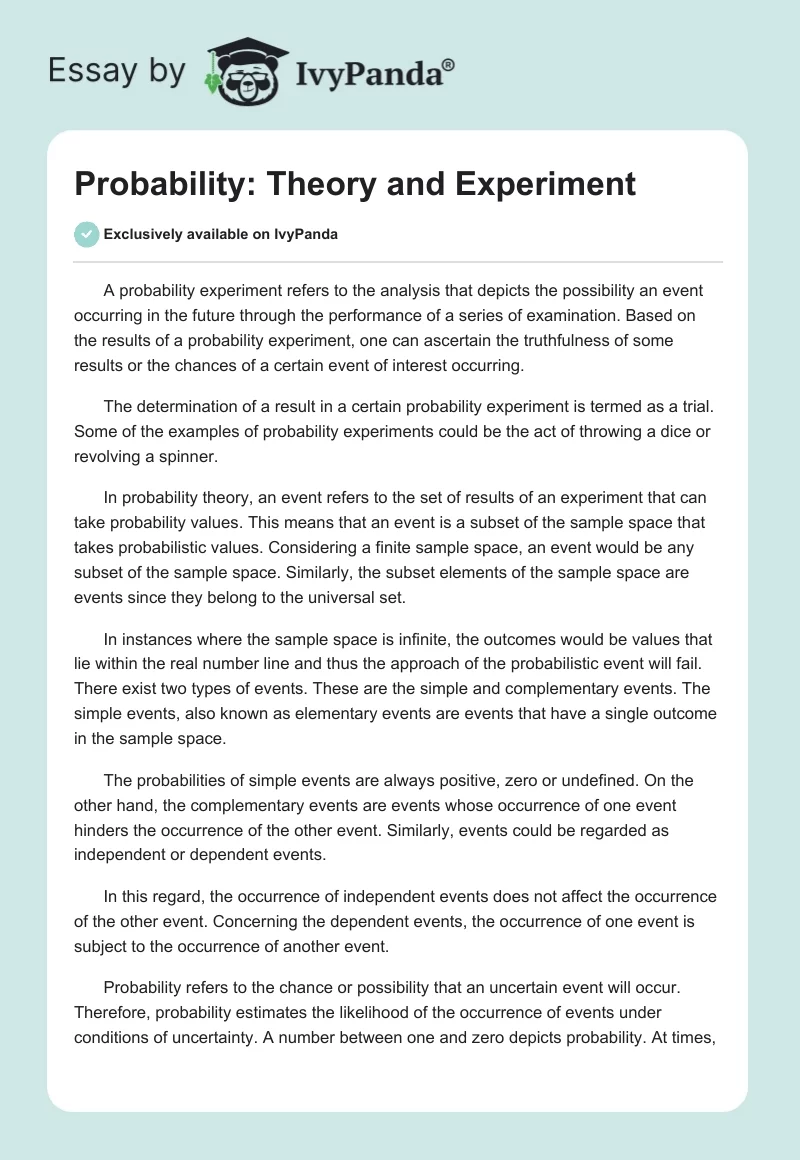 Probability: Theory and Experiment. Page 1