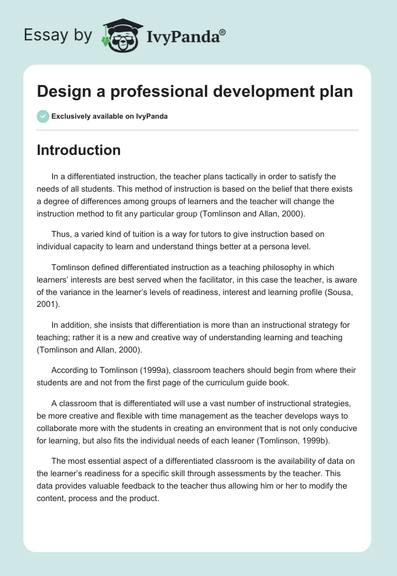 Design a professional development plan. Page 1