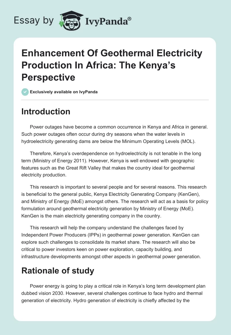 Enhancement Of Geothermal Electricity Production In Africa: The Kenya’s Perspective. Page 1