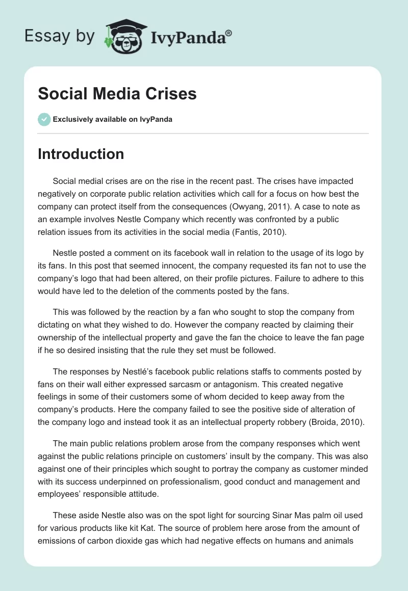 Social Media Crises. Page 1