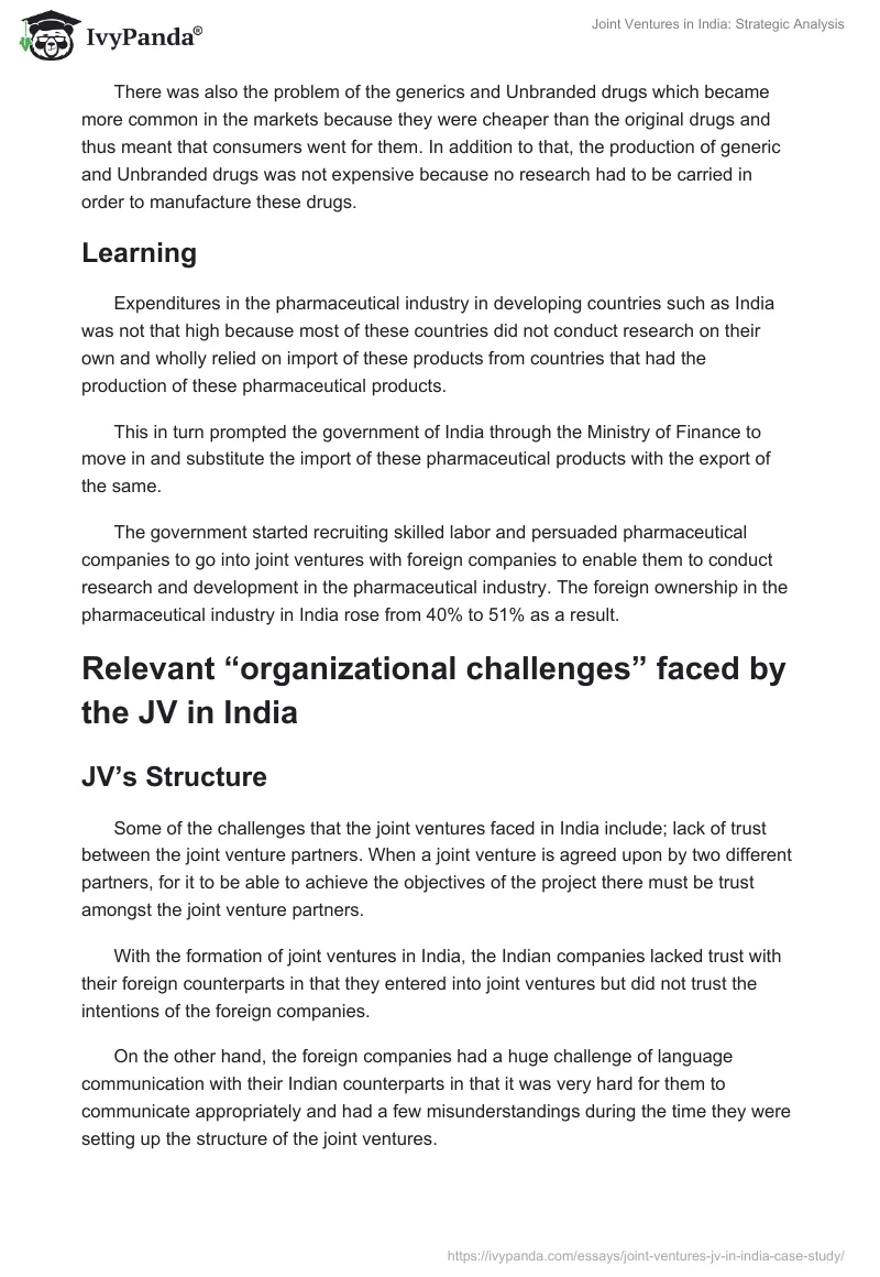 Joint Ventures in India: Strategic Analysis. Page 4