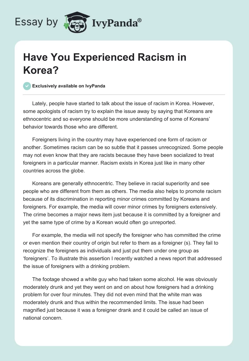 Have You Experienced Racism in Korea?. Page 1