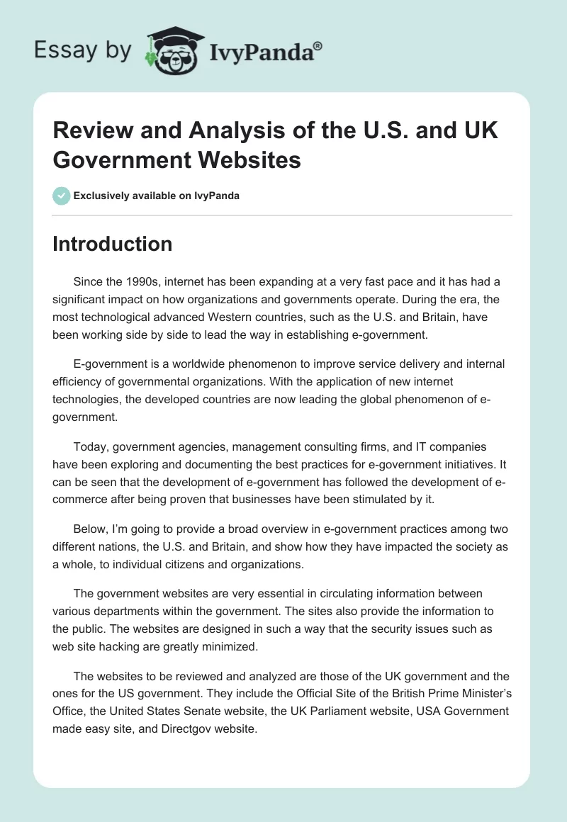 Review and Analysis of the U.S. and UK Government Websites. Page 1