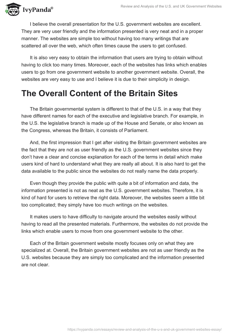 Review and Analysis of the U.S. and UK Government Websites. Page 3