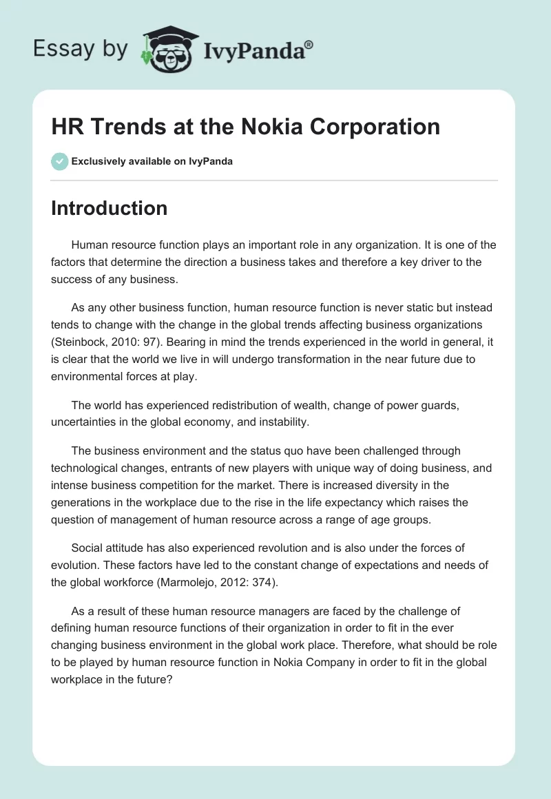 HR Trends at the Nokia Corporation. Page 1