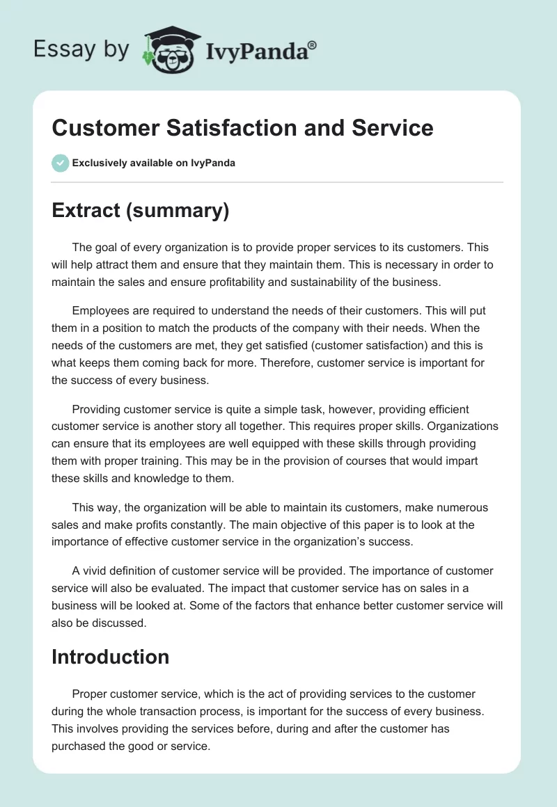 Customer Satisfaction and Service. Page 1