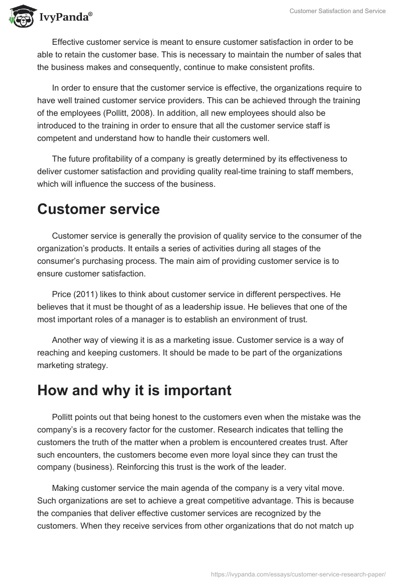 Customer Satisfaction and Service. Page 2