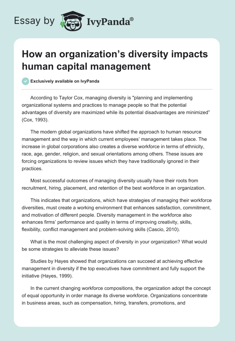 How an organization’s diversity impacts human capital management. Page 1