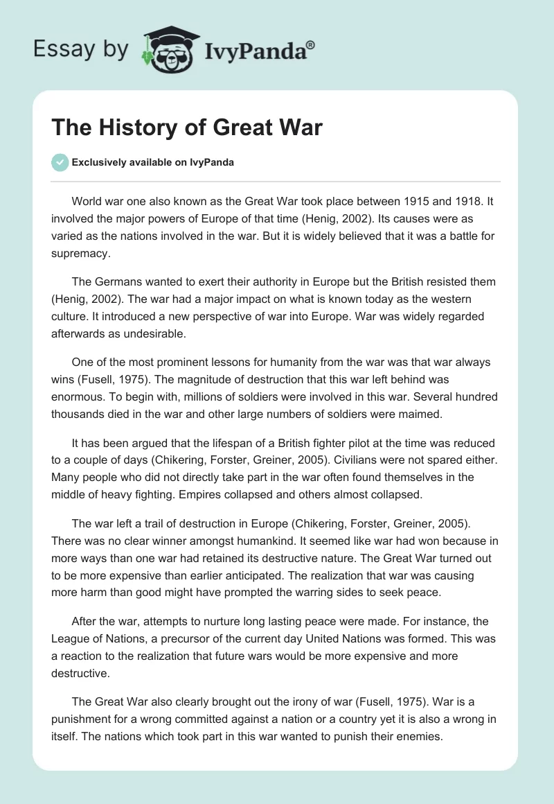 The History of Great War. Page 1