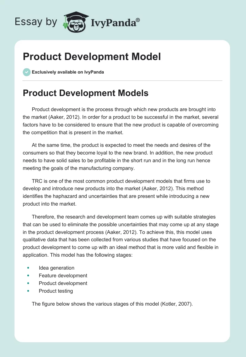Product Development Model. Page 1