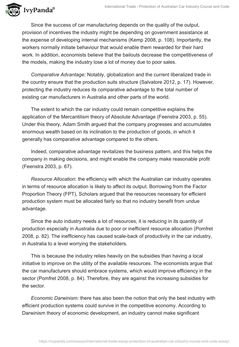International Trade - Protection of Australian Car Industry Course and Code. Page 2