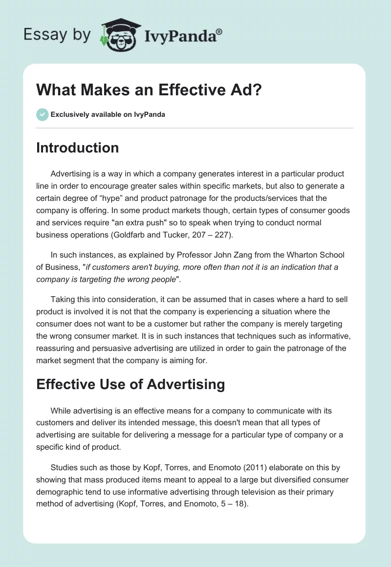 What Makes an Effective Ad?. Page 1