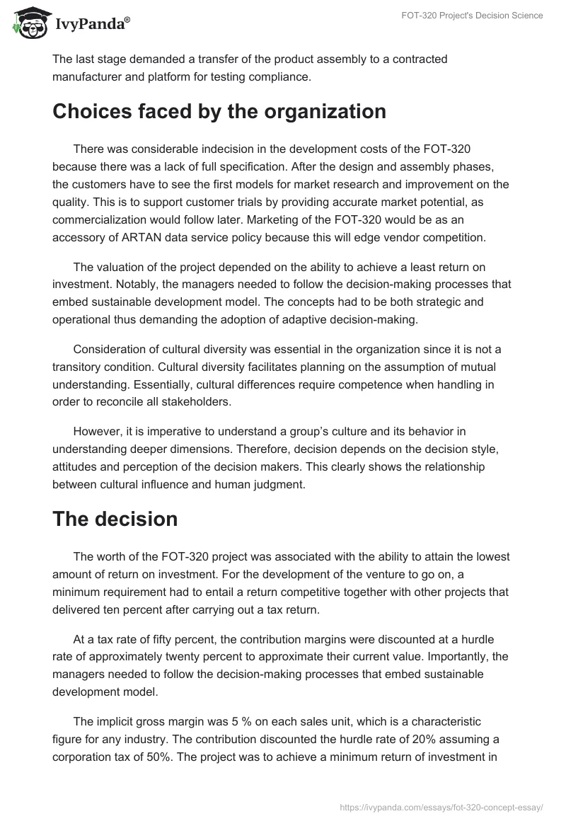 FOT-320 Project's Decision Science. Page 2