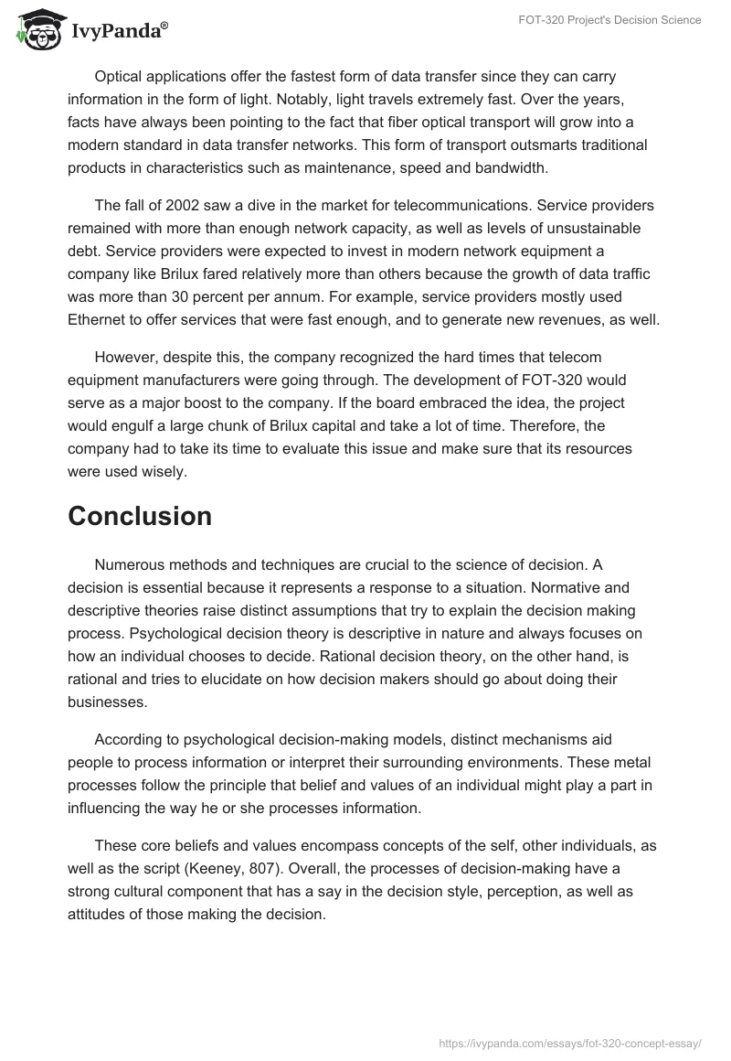 FOT-320 Project's Decision Science. Page 5