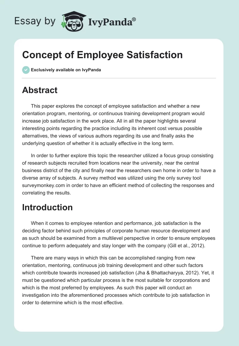 Concept of Employee Satisfaction. Page 1