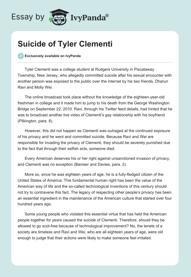 Suicide of Tyler Clementi. Page 1