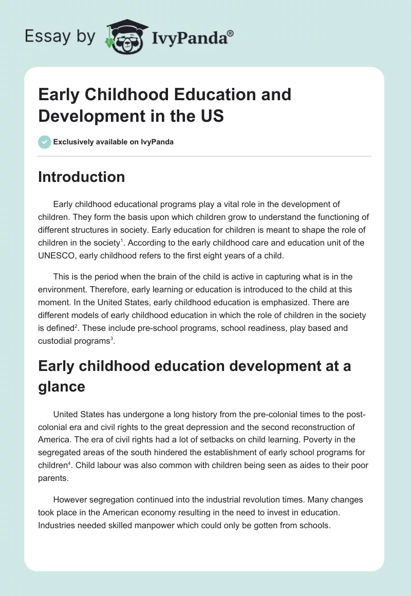 Early Childhood Education and Development in the US. Page 1
