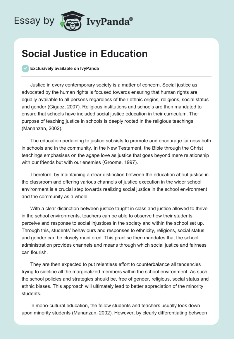 Social Justice in Education. Page 1