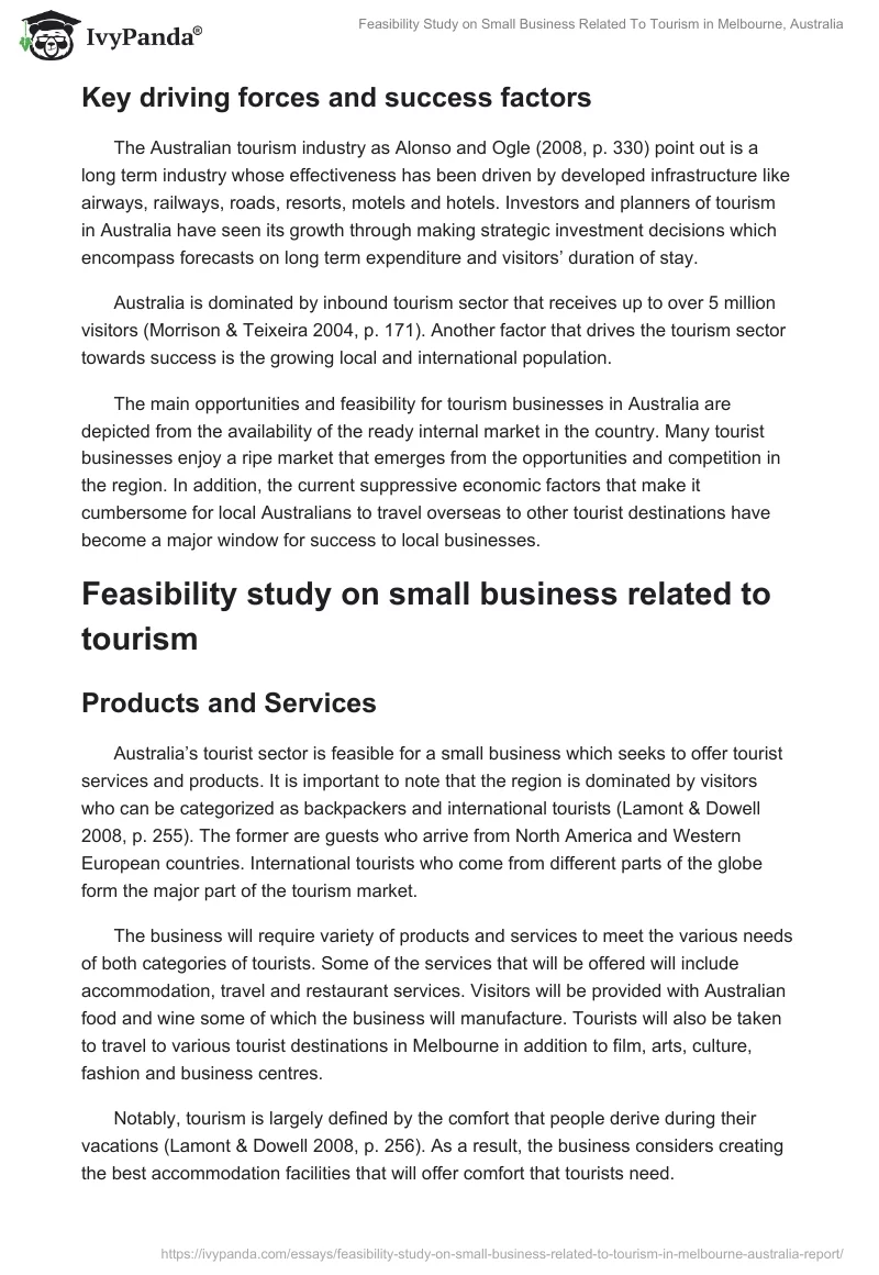 Feasibility Study on Small Business Related To Tourism in Melbourne, Australia. Page 4