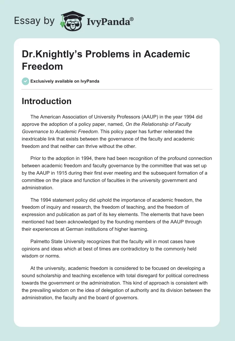 Dr.Knightly’s Problems in Academic Freedom. Page 1