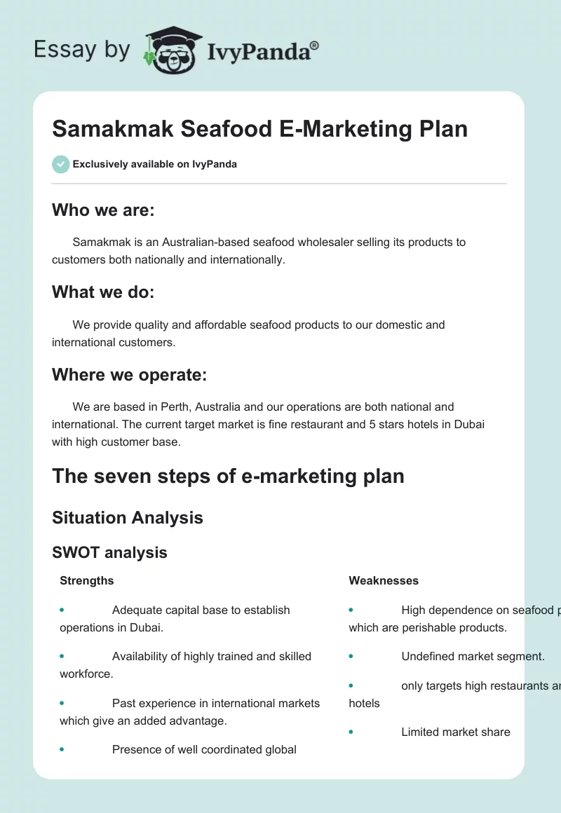 Samakmak Seafood E-Marketing Plan. Page 1