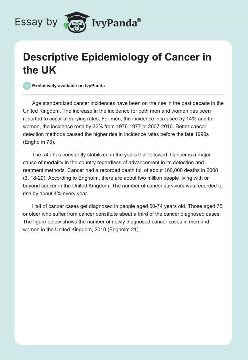 Descriptive Epidemiology of Cancer in the UK. Page 1