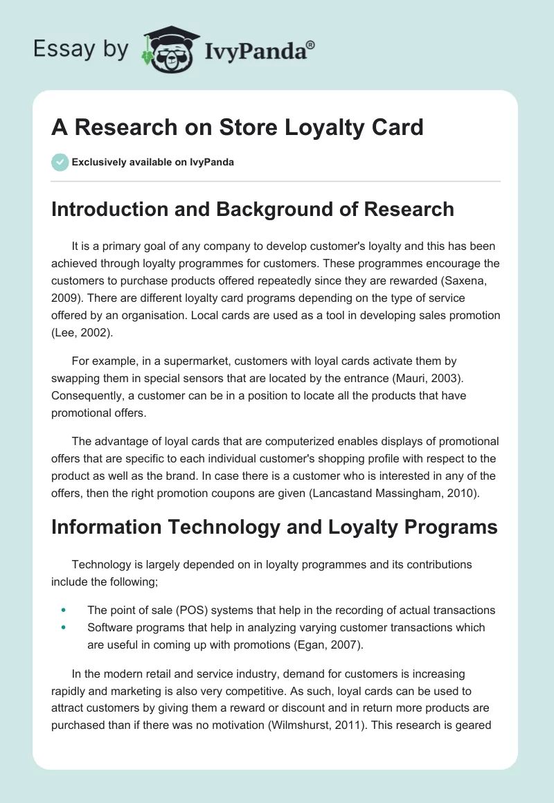 A Research on Store Loyalty Card. Page 1