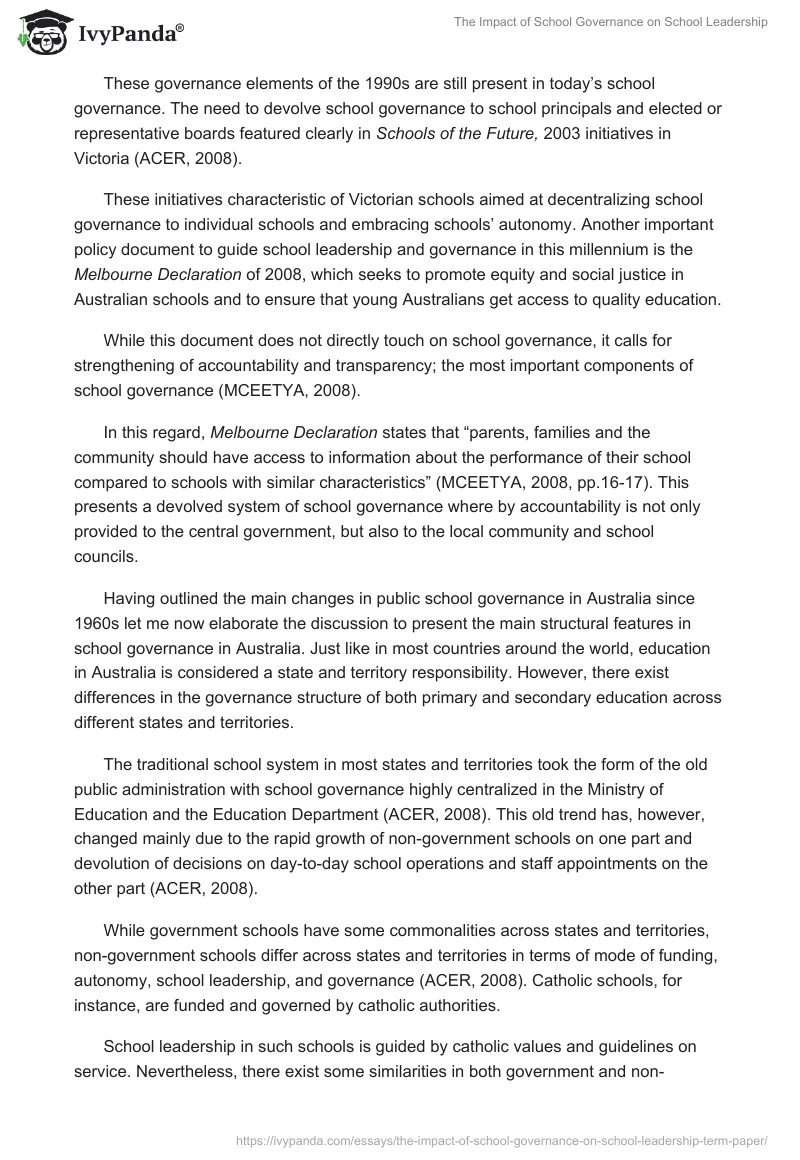 The Impact of School Governance on School Leadership. Page 4